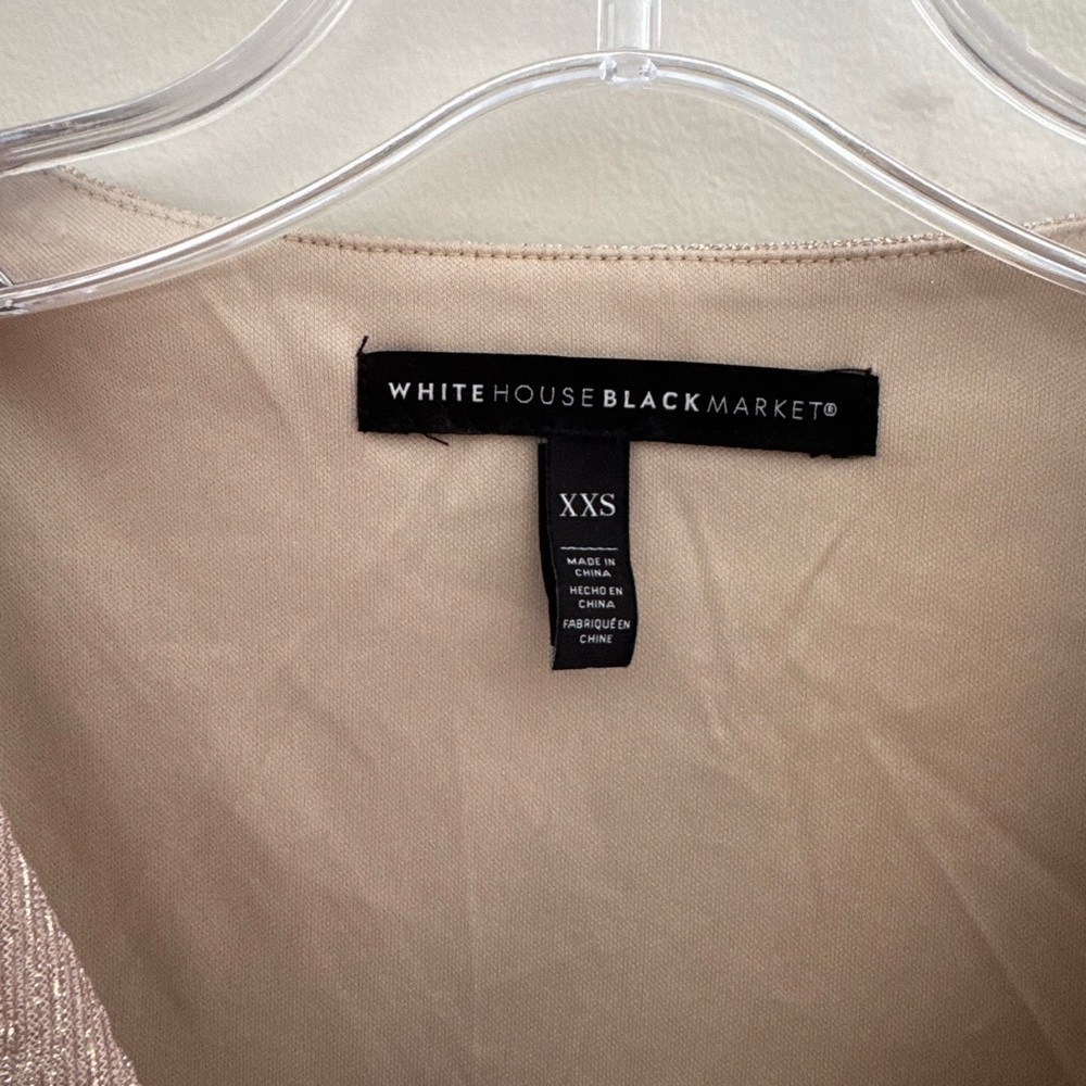 White House Black Market Shimmering Tan V-Neck Blouse - Picture 3 of 4